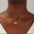 Elegante collana dorata a doppio strato con choker di perline e ciondolo cuore lettera. - Cuore e Lettera A / Stile Collana (38/45+5cm) / Oro