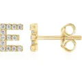Orecchini a lobo con lettera E placcati in oro e zirconi cubici luminosi eleganti. - Oro E
