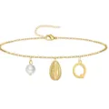 Gold anklet for women with pearl, shell and letter Q pendants, stainless steel adjustable chain. - Letter Q (Style)