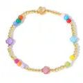 Colorful Beaded Bracelet Gold Metal Clover Shape Fashion Women Elastic Wrist Jewelry - Clover Mixed Colors Style (12) / Multicolor with Gold