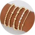 Gold bead bracelet set minimalist elastic beaded stacking bracelets for women fashion jewelry - Gold Beads Artificial Pearl Stacking Style (13) / Gold with White