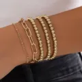 Gold layered bracelet set featuring chain and beaded designs for women chic fashion daily wear. - Multi-layer Paperclip Chain Set Style (14) / Gold