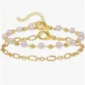 Elegant multi-layer gold chain bracelet with pink pearls for women fashion daily wear sku. - Multi-layer Pink Artificial Pearl Round Beads Combo Style (16) / Gold Plated Pink