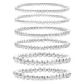 Silver round bead stretch bracelets set, minimalist elastic stacking jewelry for women. - Multi-Diameter Round Bead Stacking Style (21) / Silver