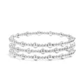Silver beaded elastic bracelet set, minimalist multi-layer metal ball jewelry for women. - Alternating Size Silver Bead Stacking Style (19) / Silver