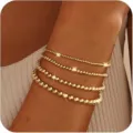 Layered gold beaded stretch bracelets set for women, minimalist stackable metal round bead juwelry. - Gold Multi-layer Stacking Set (38) / Four-Piece Set / Gold