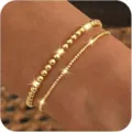 Elegant double layer gold beaded stretch bracelet for women, minimalist fashion wrist jewelry. - Gold Double-layer Elastic Beaded Bracelet (40) / Single Piece (Double Layer) / Gold