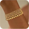 Gold bead stretch bracelets stackable multi-layer metal ball jewelry for women daily wear - Gold Multi-layer Round Bead Stacking Combo (37) / Layered Set / Gold