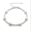 Silver beaded bracelet with baroque pearls and extension chain for women fashion jewelry. - Irregular Artificial Pearl and Metal Beaded Bracelet (36) / 1 Piece / Silver Plated White