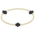 Gold beaded stretch bracelet with black cross charms elegant jewelry fashion accessory for women - Cross Style / 3mm Beads Pack / Black