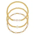 Gold beaded pearl stretch bracelet set, 4-piece stacking minimalist jewelry for women - 4-Piece Gold Bead Pearl Bracelet Style (42) / Four-Piece Set / Gold and Pearl