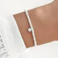 Silver bead stretch bracelet with a dainty flower charm, minimalist daily wrist jewelry. - Flower Charm Beaded Style (43) / Silver