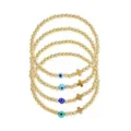 Cross evil eye beaded bracelet set, minimalist gold round bead stretch bracelets for women. - Evil Eye Cross Set Style / Four-Piece Set / Gold with Blue
