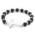 Cross beaded bracelet for women, minimalist black bead and silver metal charm fashion jewelry - Cross Charm Style (4) / Black Silver