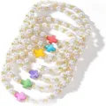 Fashion colorful cross faux pearl beaded stretch bracelet stack for women daily wear - Artificial Pearl Multicolor Cross Set (7) / Colorful