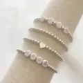 Chic silver beaded stack bracelet set with MAMA letter beads and heart charm design. - Letter Heart Charm Multi-layer Style (10) / Silver