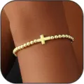 Gold bead cross stretch bracelet for women, minimalist fashion stackable wrist jewelry - Smooth Cross Pendant Style (33) / Gold