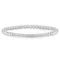 Silver beaded stretch bracelet with pavé crystal bar stylish minimalist jewelry for women fashion - Rhinestone Bar Style (31) / Silver