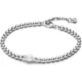 Elegant silver bead bracelet featuring a central white pearl and delicate extension chain. - Single Artificial Pearl Style (35) / Silver