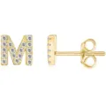 Orecchini a lobo lettera M placcati in oro zirconi cubici scintillanti stile gioiello - Oro M