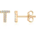 Orecchini a lobo con lettera T in zirconi pavè, gioielli con alfabeto eleganti. - Oro T