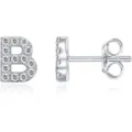 Orecchini a lobo con lettera B in argento e zirconi cubici scintillanti per donna elegante. - Argento B