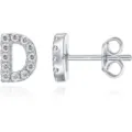 Orecchino a lobo lettera D zircone cubico pavé tonalità argento gioiello minimalista - Argento D