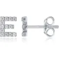 Orecchini a lobo con lettera E in argento e zirconi pavé gioielli moda per donna - Argento E
