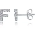 Orecchini a lobo con lettera F in argento placcato con zirconi cubici brillanti unisex alla moda. - Argento F