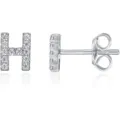 Orecchini a lobo con lettera H in zircone pavé, gioielli in metallo argentato alla moda. - Argento H