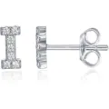 Orecchini a lobo con lettera I in argento e zirconi cubici scintillanti, eleganti. - Argento I
