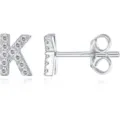 Orecchini a lobo con lettera K in zirconi argentati per donna e uomo, gioielli minimalisti eleganti. - Argento K