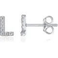 Orecchini a lobo con lettera L in argento pavimentati di zirconi brillanti, gioielli chic. - Argento L