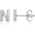 Orecchini a Panno Lettera N Zircone Argento Moda Gioielli per Donne e Uomini Chic - Argento N