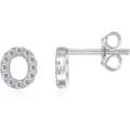 Orecchini a lobo lettera O zirconi argento pavé borchie alfabeto gioielli eleganti - Argento O