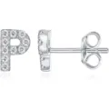 Orecchini a lobo con lettera iniziale P in argento zirconia cubica regalo moda - Argento P