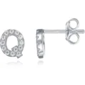 Lettera Q orecchini a lobo in argento con zirconi cubici pavé stile alla moda - Argento Q