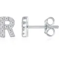 Eleganti orecchini a lobo lettera R strass argento zircone pavé gioielli di moda - Argento R