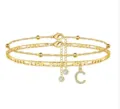 Set di cavigliera multistrato dorata con perline catena Figaro e ciondolo lettera C. - Lettera A / Oro
