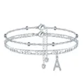 Cavigliera argentata multistrato con ciondolo lettera A in zircone, gioiello elegante. - Lettera A / Argento