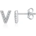Orecchini a Perno Lettera V Argento Zirconia Pavé Lucidi Gioielli Moda Donna e Uomo - Argento V