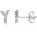 Orecchini a lobo lettera Y color argento con zirconi cubici eleganti per donna e uomo - Argento Y