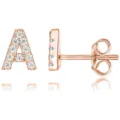 Orecchini a lobo con lettera A in oro rosa e zirconi scintillanti per donne e uomini eleganti - Oro Rosa A