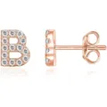 Orecchini a lobo lettera B in oro rosa zircone eleganti gioielli alfabeto pavé donna uomo - Oro Rosa B