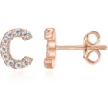 Orecchini a lobo lettera C in oro rosa con zirconi cubici scintillanti per donne e ragazze. - Oro Rosa C