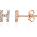 Orecchini a lobo lettera H in oro rosa zirconi cubici lucidi variante minimalista - Oro Rosa H