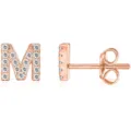Orecchini a lobo lettera M in oro rosa con zirconi cubici luminosi gioielli eleganti. - Oro Rosa M