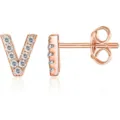 Orecchini a lobo con lettera V in oro rosa e zirconi scintillanti, elegante gioiello pavé. - Oro Rosa V