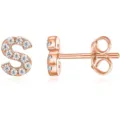 Orecchini a lobo zircone lettera S in oro rosa variante elegante stile alfabeto - Lettera S / Oro rosa