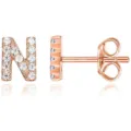 Orecchini a lobo lettera N in oro rosa con zirconi splendenti, gioiello elegante da donna chic. - Lettera N / Oro rosa